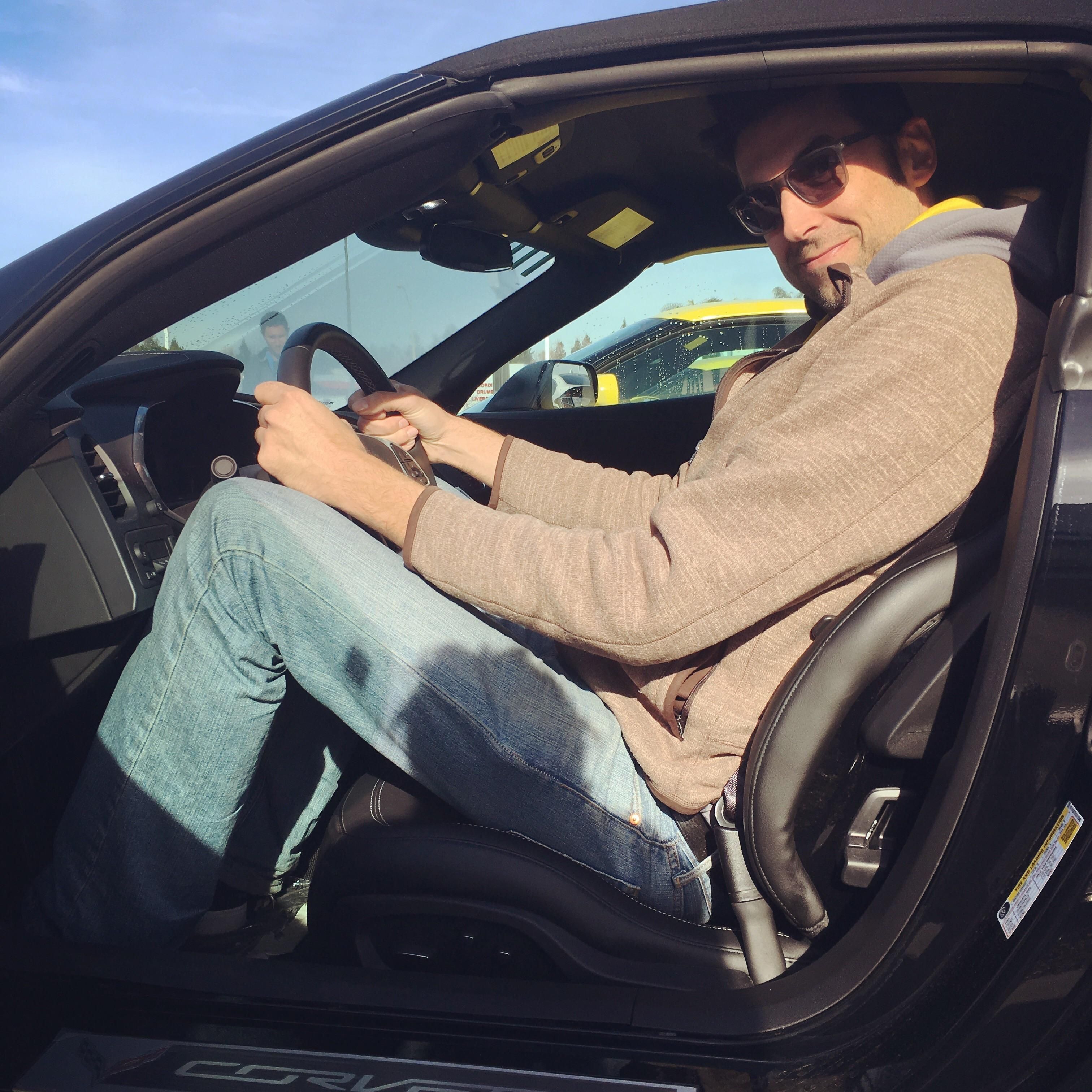 This is how I fit into a brand new corvette. Shin and head angle were brutal. The salesman was laughing his ass off and snapped this pic