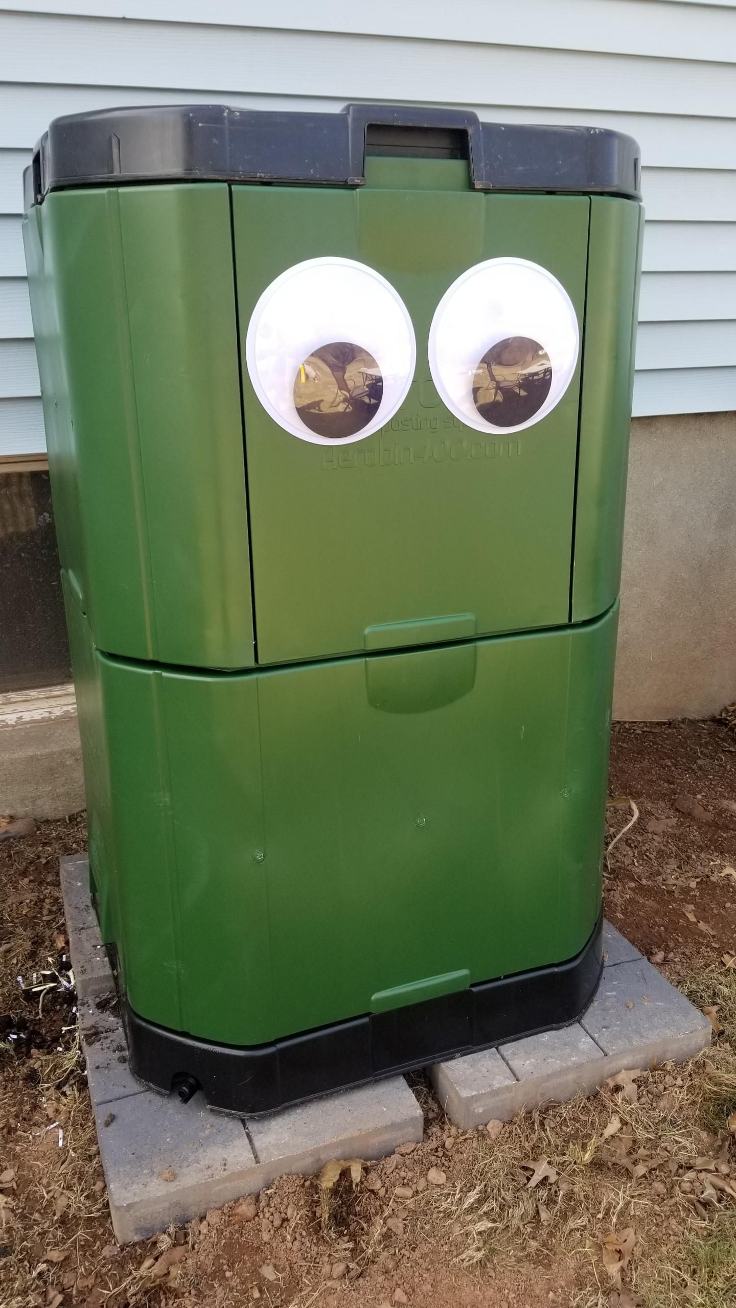 Trying to come up with a way to get my family on board for composting. Added some eyeballs and named him Oscar.