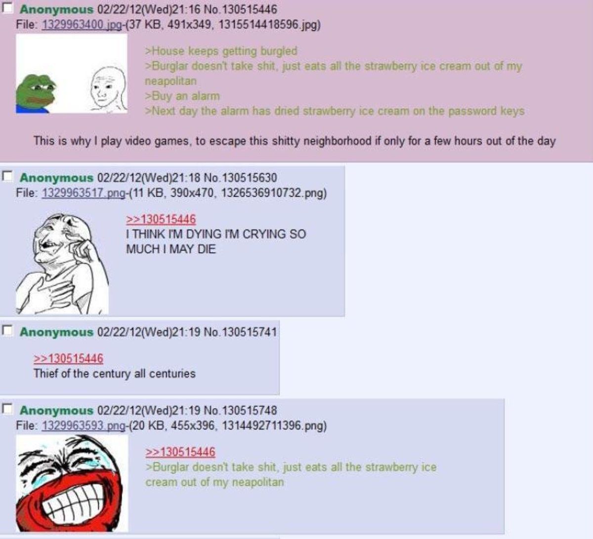 Good guy burglar, only eats the nasty strawberry