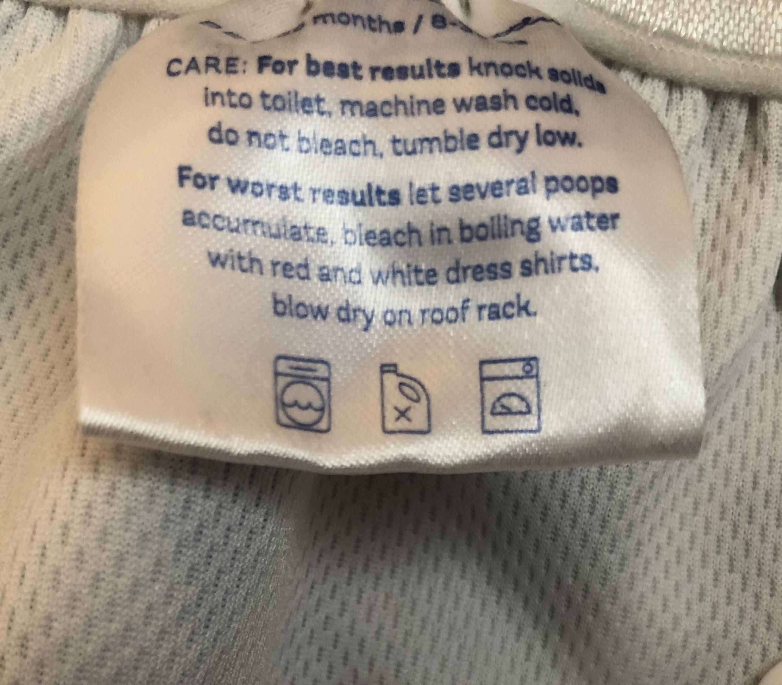 This tag on my daughter’s reusable swim diaper.
