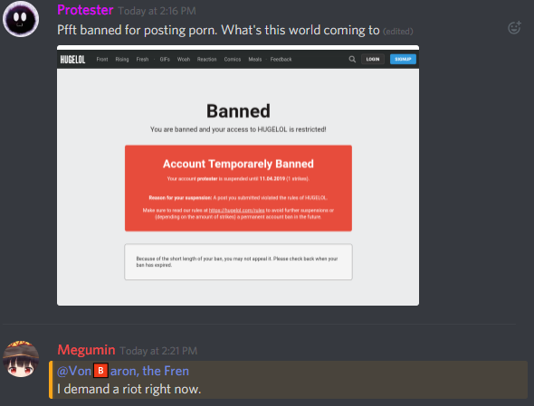 RIOT TIME! MODS BANNED PROTESTER! THEY NEVER LISTEN, THEY JUST BAN!