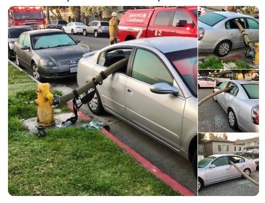 This is what you get if you park your car right next to a fire hydrant.