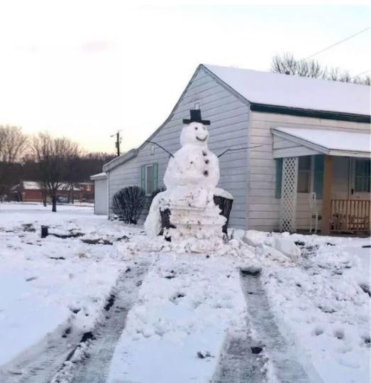 Snowman laughing at the jerk who tried to run him over only to realize....he’s made of a tree stump