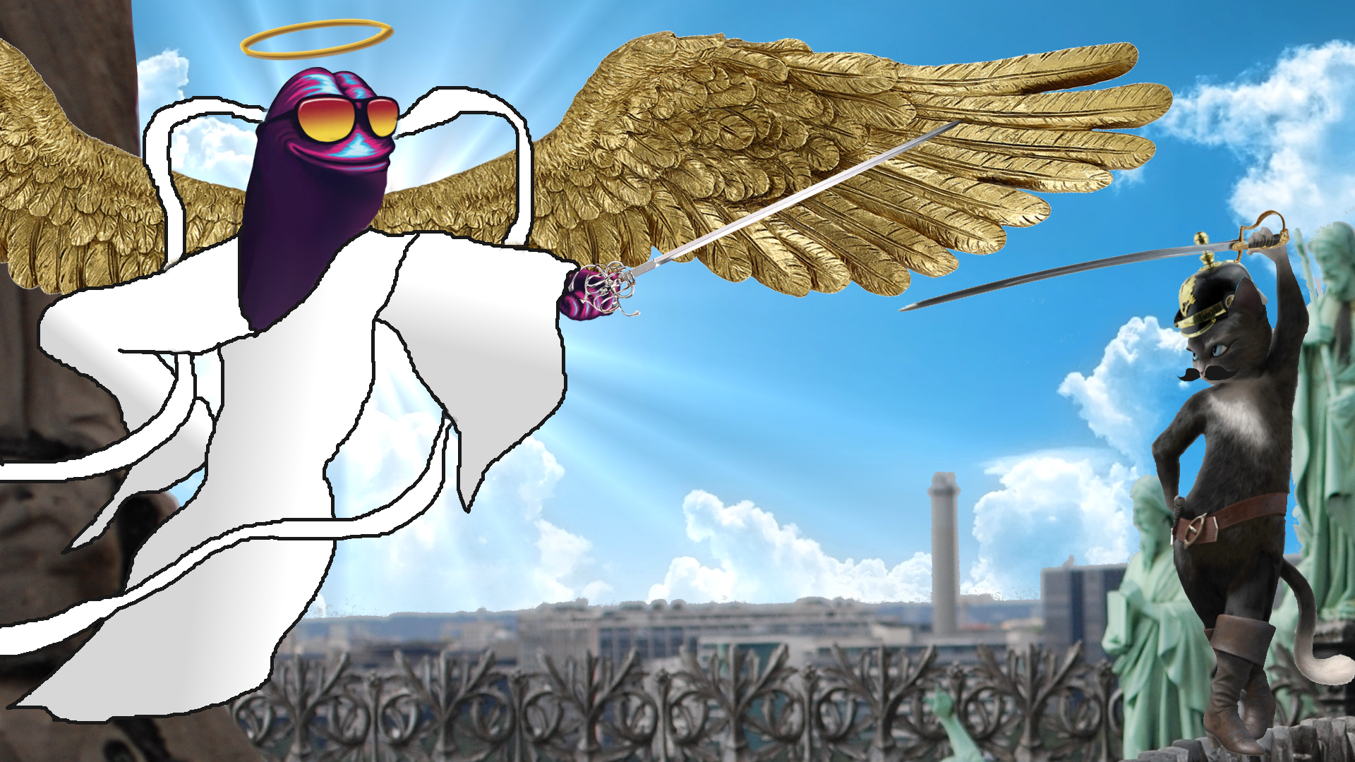Downudder challenging HugeTrol on top of Notre Dame