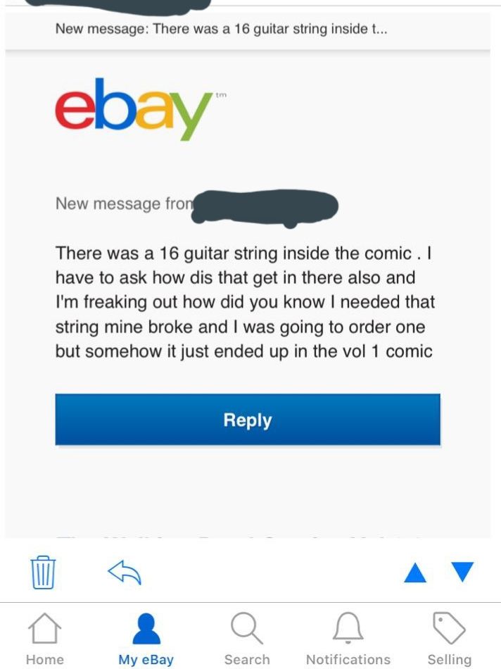 My cousin forgot a guitar string in a comic book he sold on Ebay. Today he received a message from the buyer.