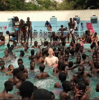 My friend taking a swim on a mission trip in Senegal.
