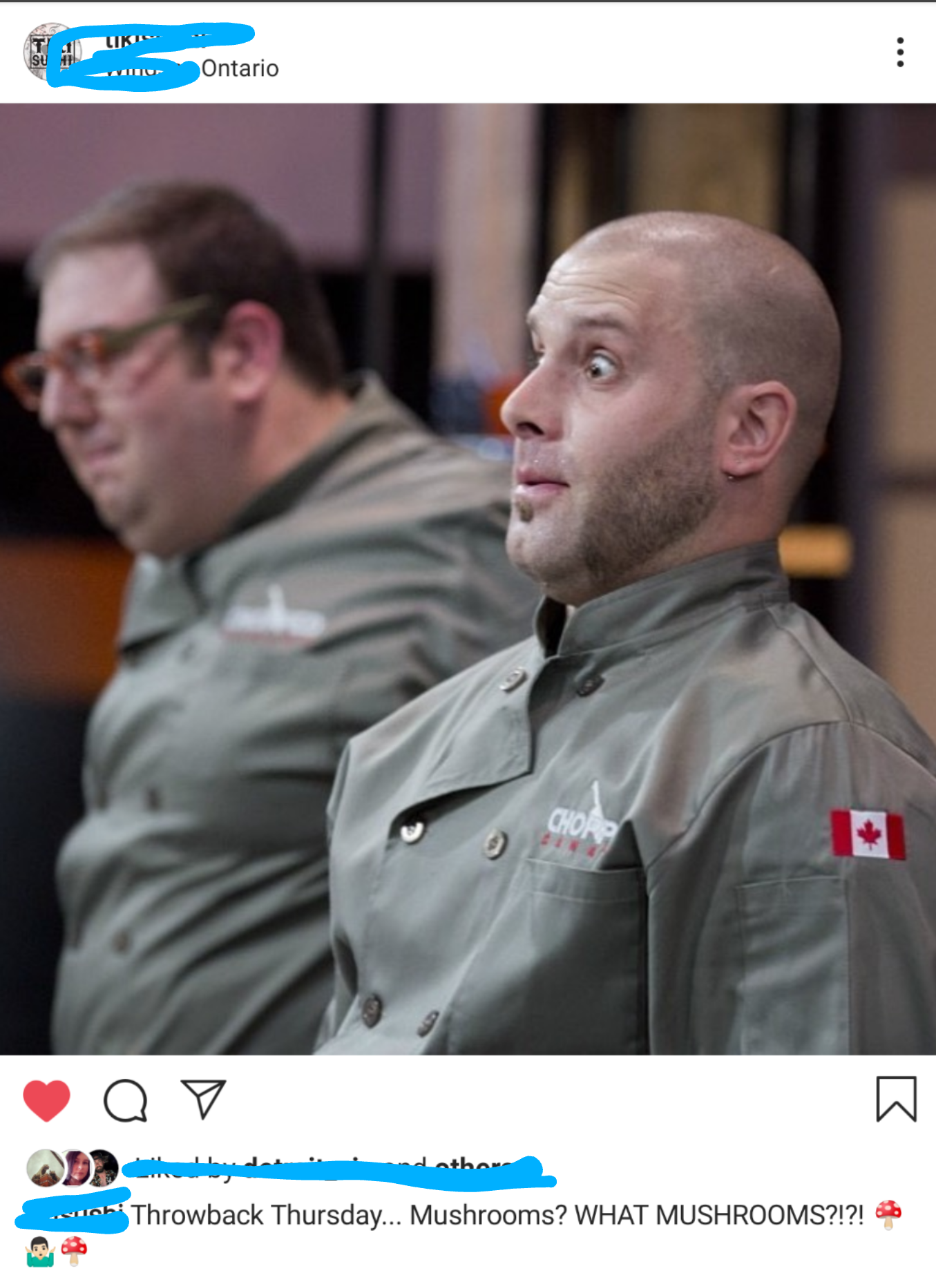 My friend participated in Chopped Canada. This is the moment be realized that he forgot an ingredient.