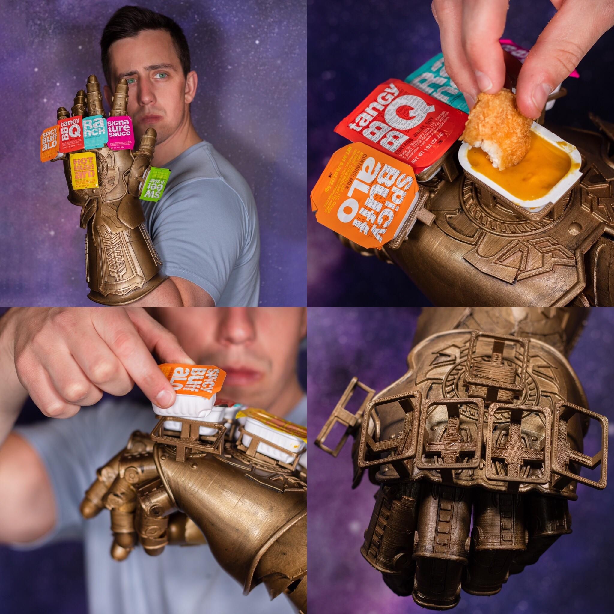 For fun I design fake products, behold The Infinity Saucelet, wield all of your favorite fast food sauces at once. Cover everything in sauce...whatever it takes.