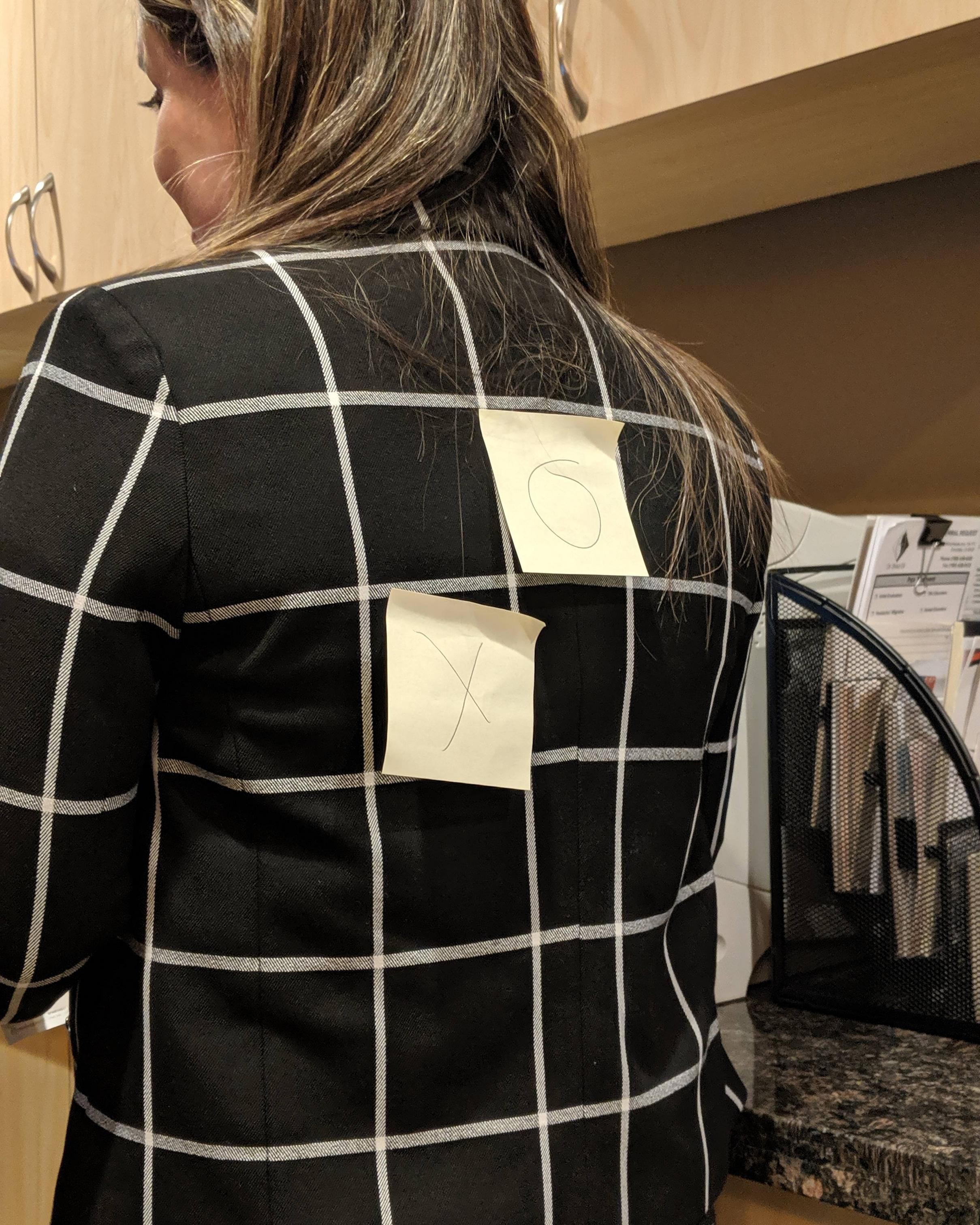 My coworker wore a checkered suit today. Unfortunately she didn't let us finish.