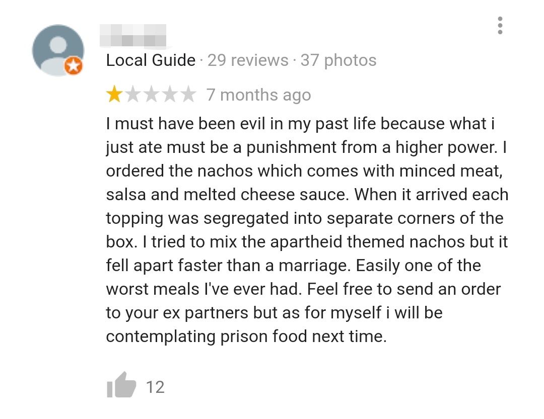 Possibly the best Google review I've ever read
