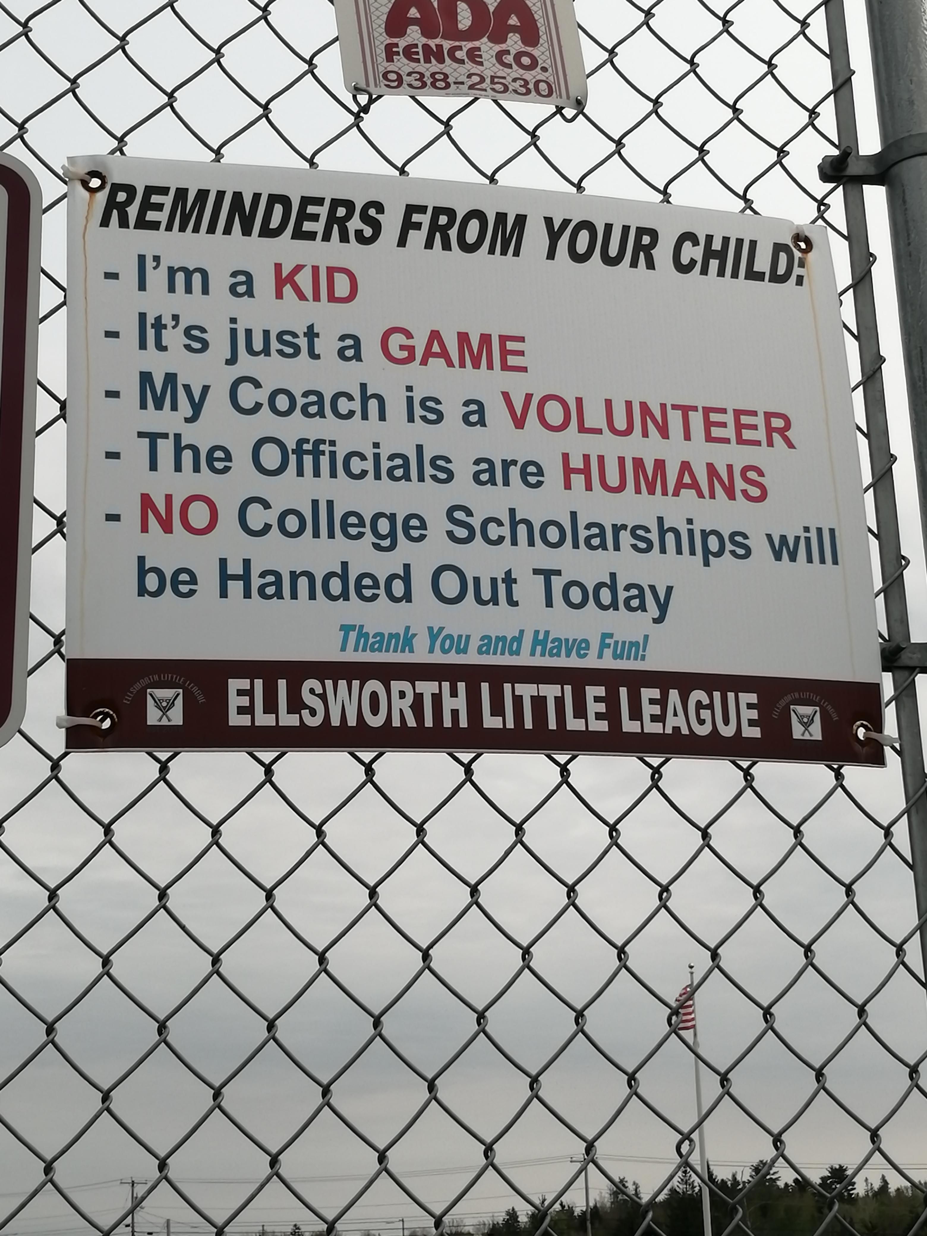 A message from the local little league team