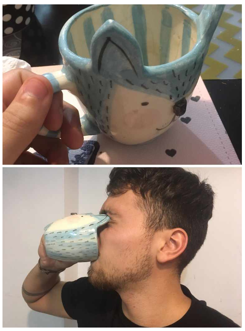 Son makes a pottery cup for his dad.