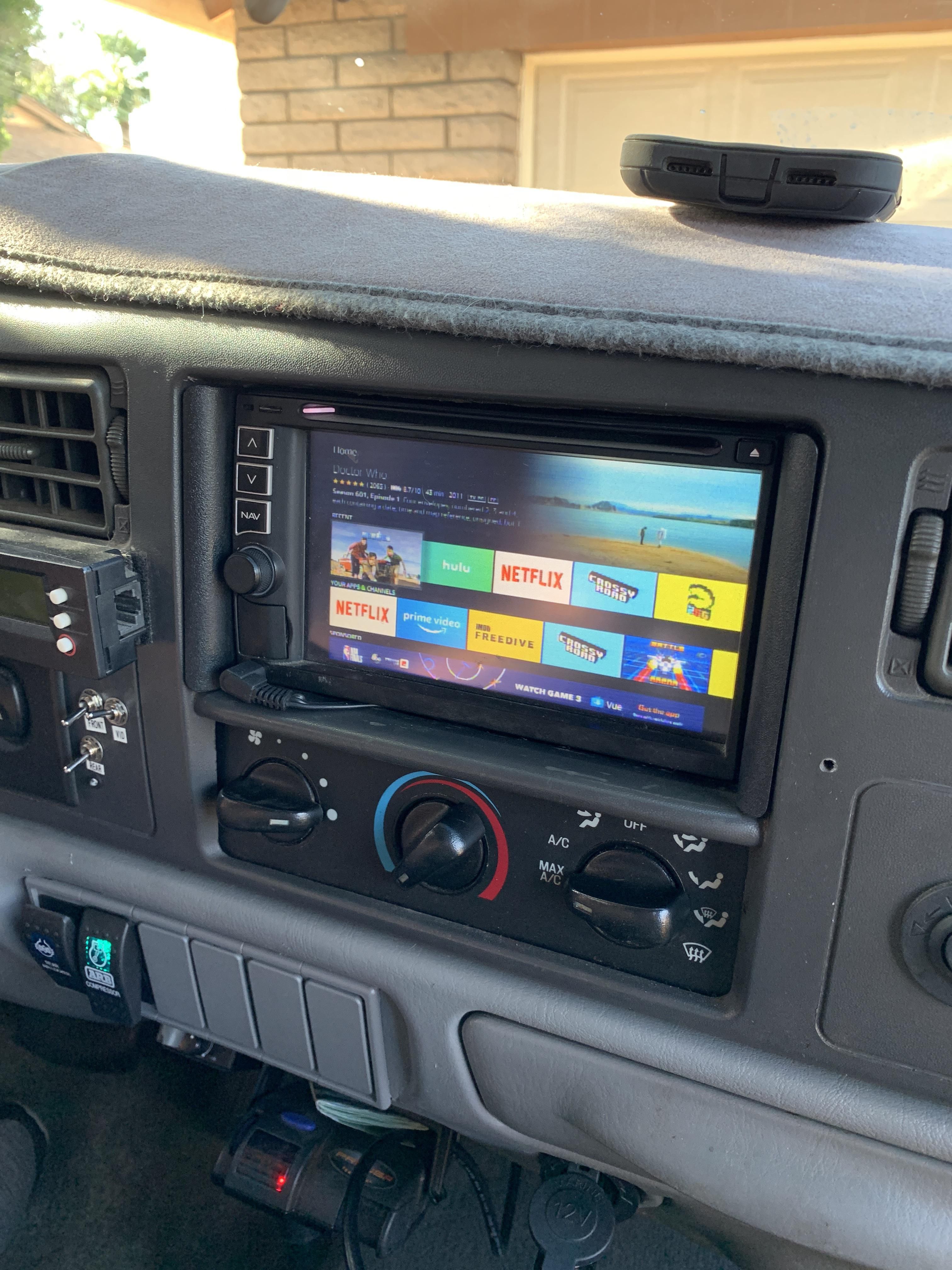 My dad is ***ing insane. He set up his truck with an amazon fire stick for a cross country voyage with my mom and my little sister. He has a screen in the roof too and a phone with unlimited hotspot.
