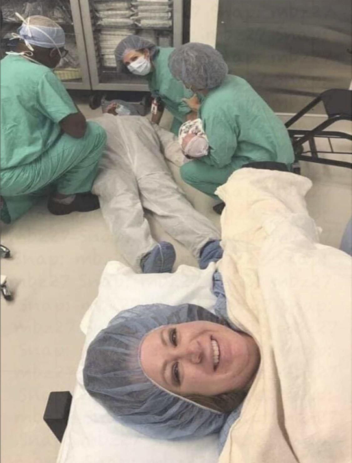 Her husband went to the pregnancy room with her to cheer her up.