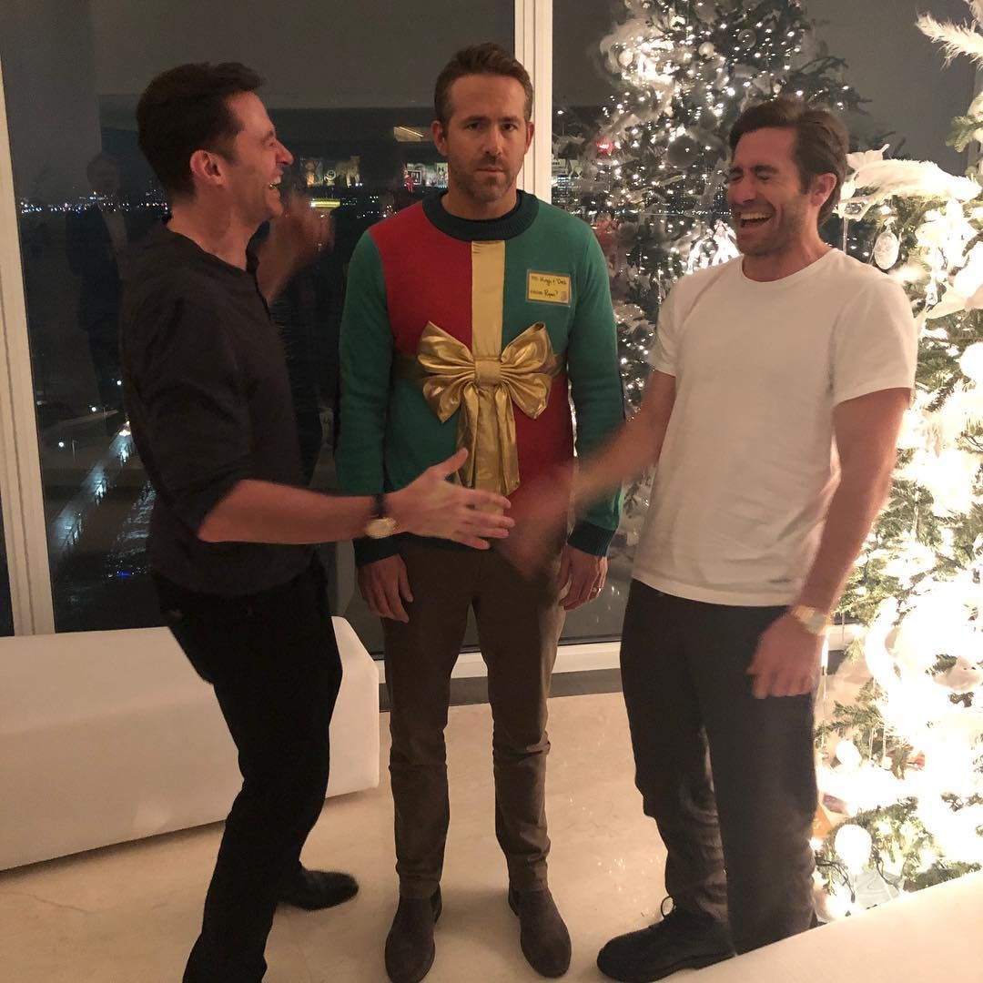 Reminder that Hugh Jackman and Jake Gyllenhaal made Ryan Reynolds think he was coming to an ugly Christmas sweater party