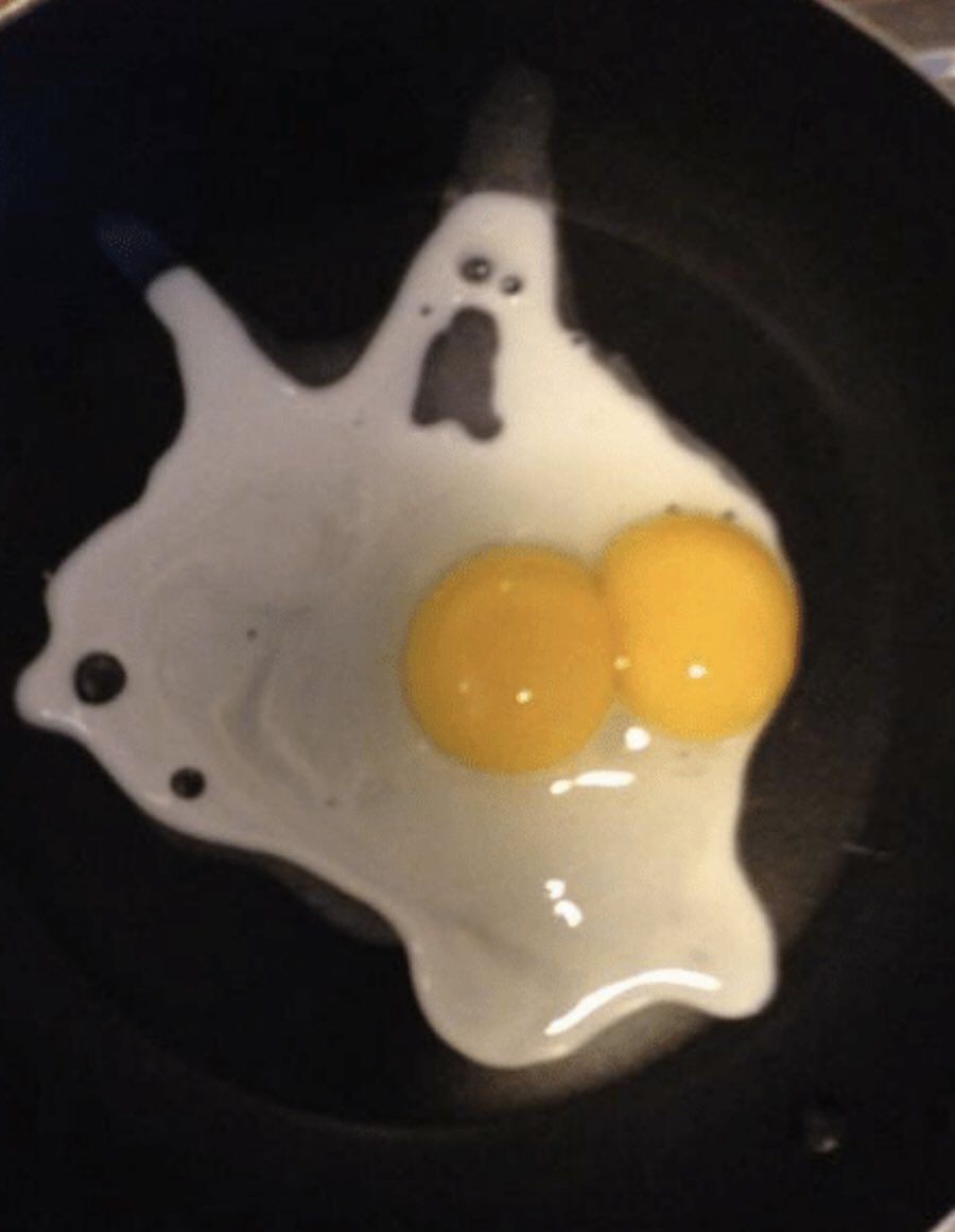If there has ever been a better picture taken than this egg ghost that’s scared of its own yellow egg boobs, I’m yet to see it.