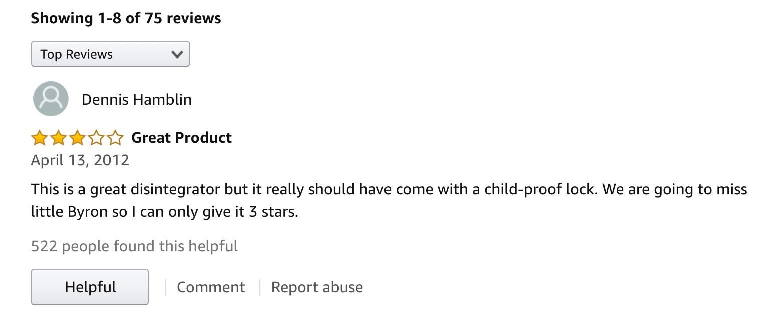 Review of a $130,000 paper shredder on Amazon