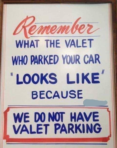 Free valet parking