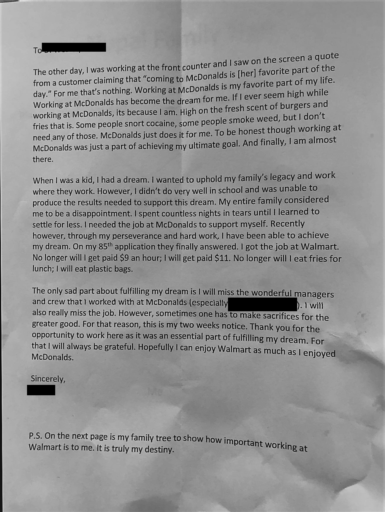 McDonald's Resignation Letter