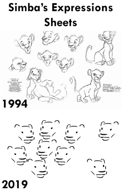 Simba's expression sheet 1994 vs 2019