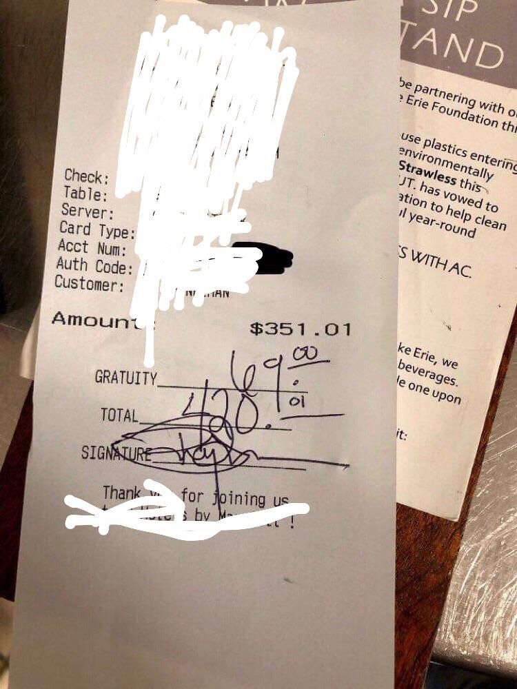 One of my coworker had his last night in the restaurant industry tonight. This was his last check ever.
