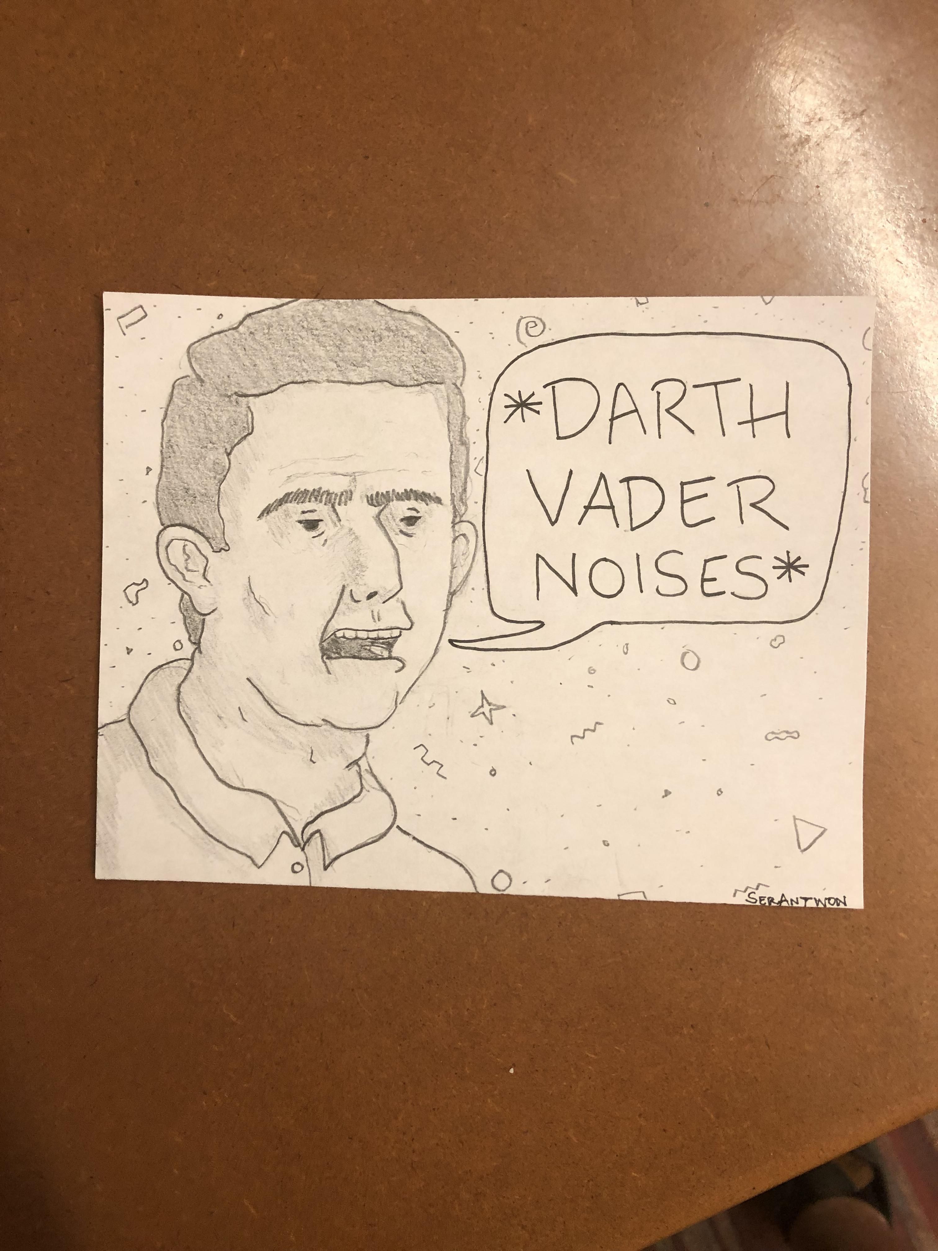 I work at a call center. Sometimes I like to draw what my callers might look like. Here’s Doug the mouth breather from today: