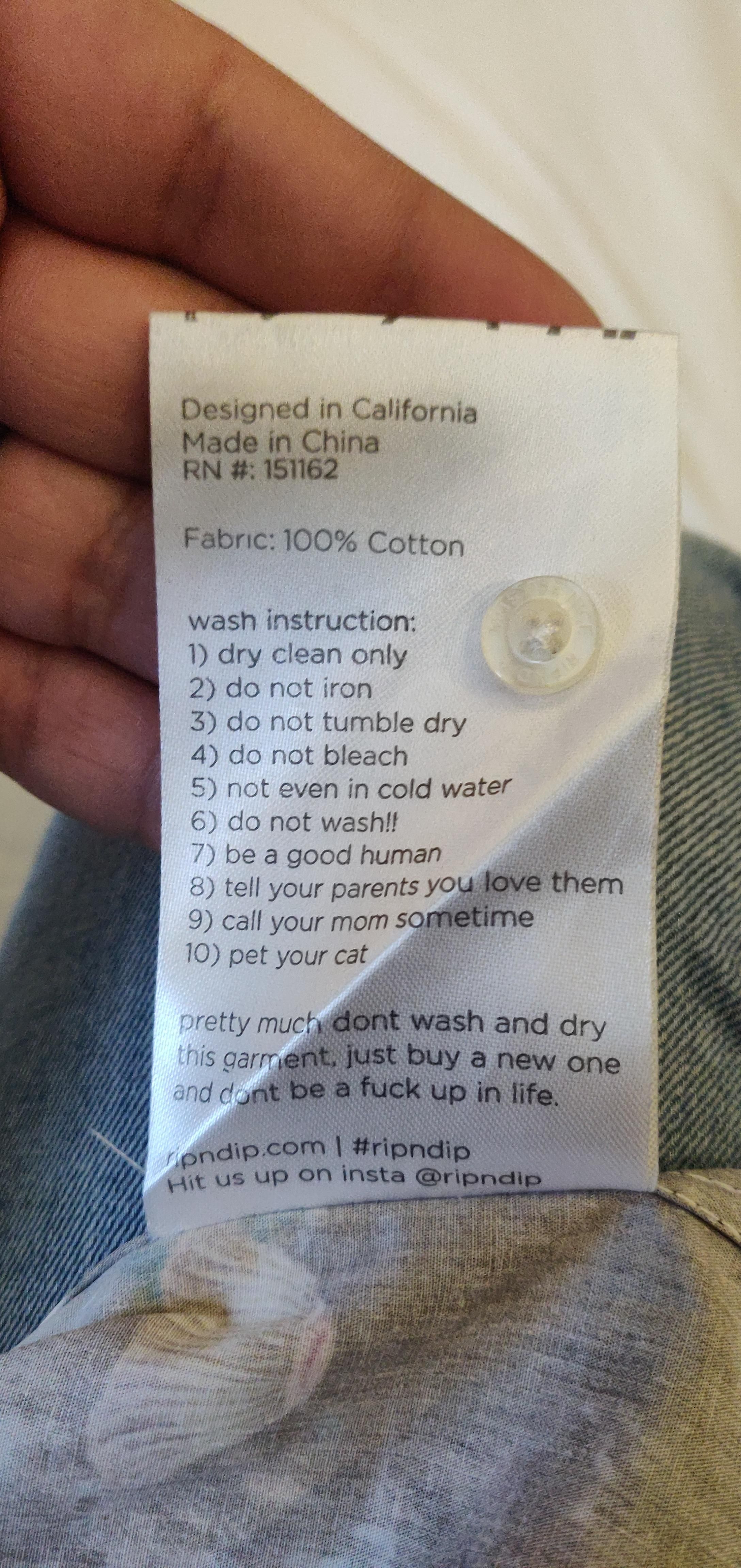 These washing instructions gave me a good laugh.