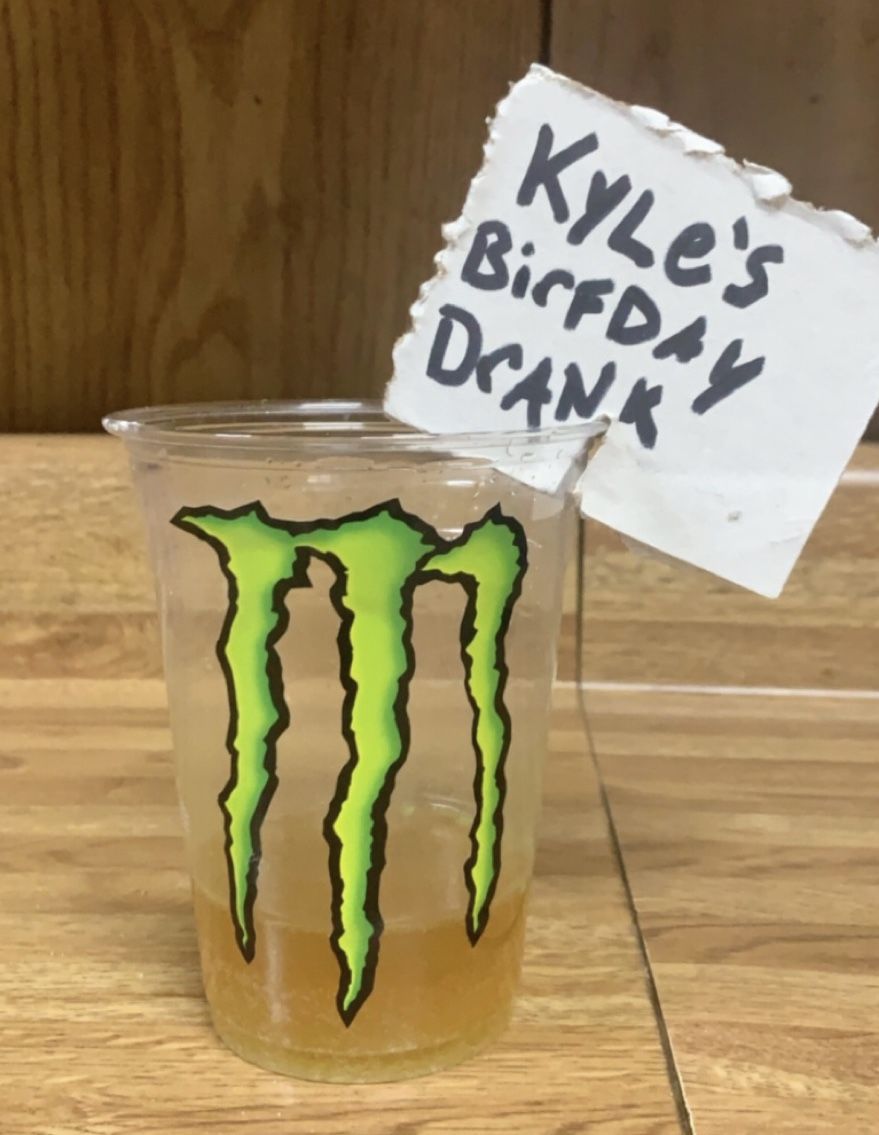 3 ounces of Monster, 2 crushed Beans, Dash of Anger. Top of with Wedge of DryWall