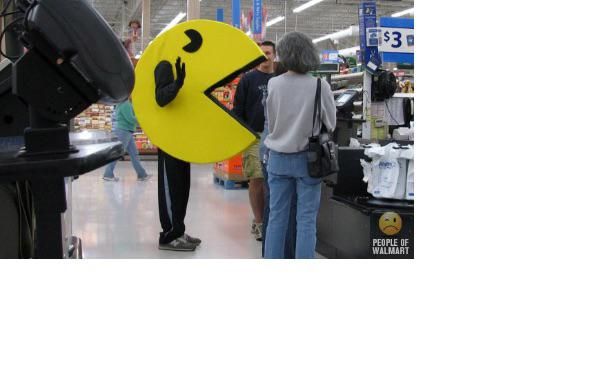 A few years back a I helped a buddy make a PAC-MAN costume. We took it for a test run to Walmart. It ended up on the “people of Walmart” website.
