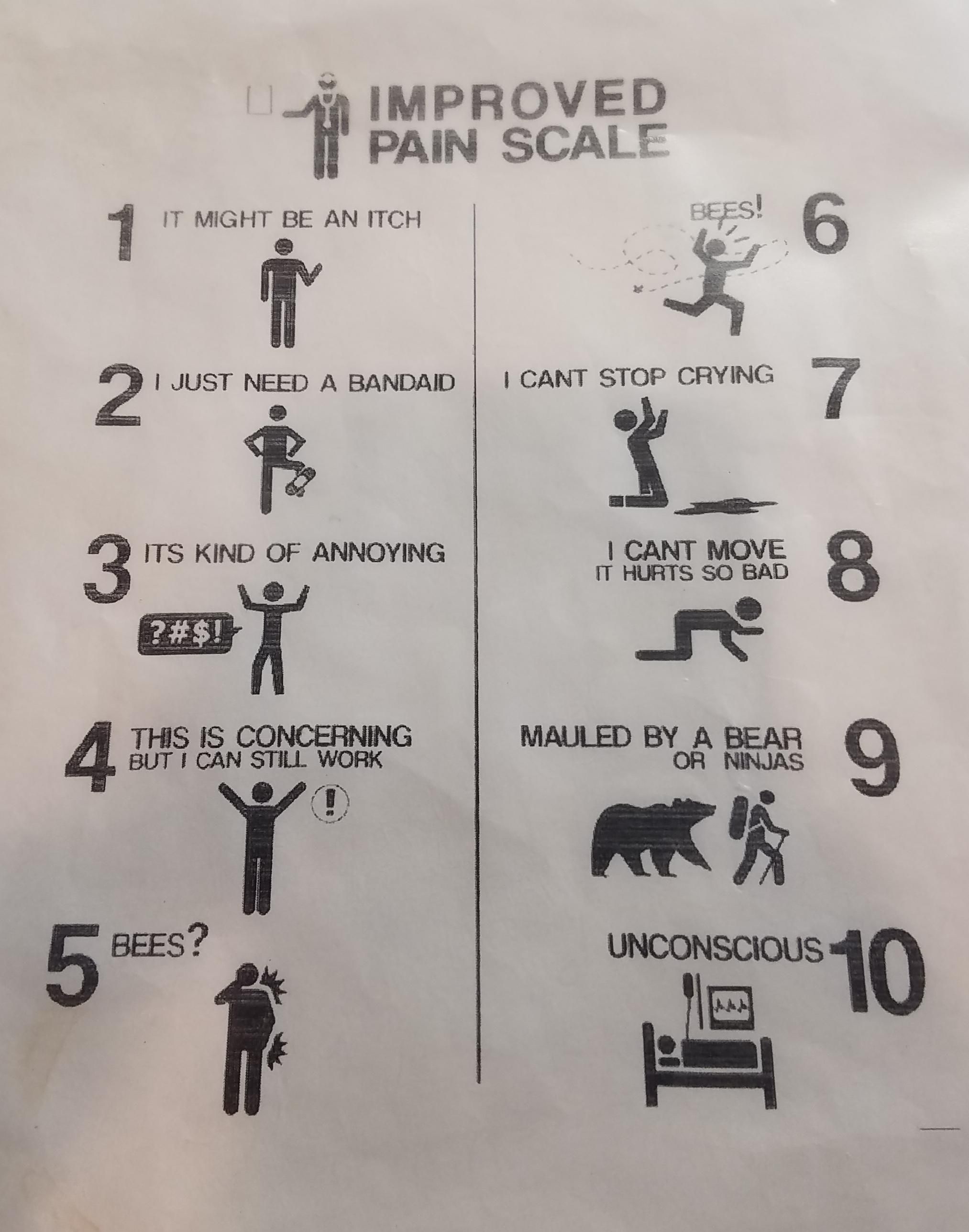 The "Improved Pain Scale" at my chiropractors office