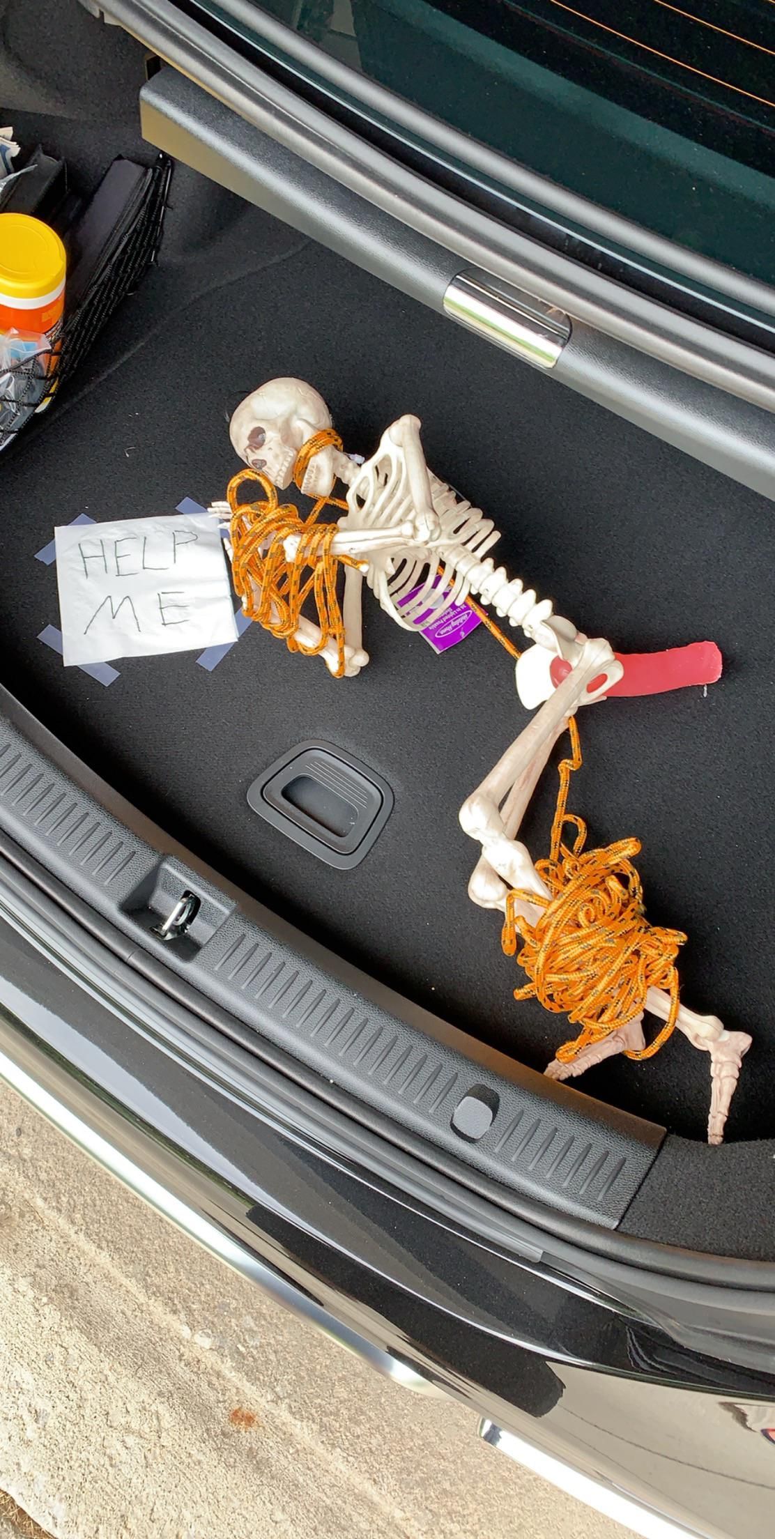 My brother and I have been hiding a decorative skeleton on each other for months. Today, he went for a run and left his car here. So naturally...