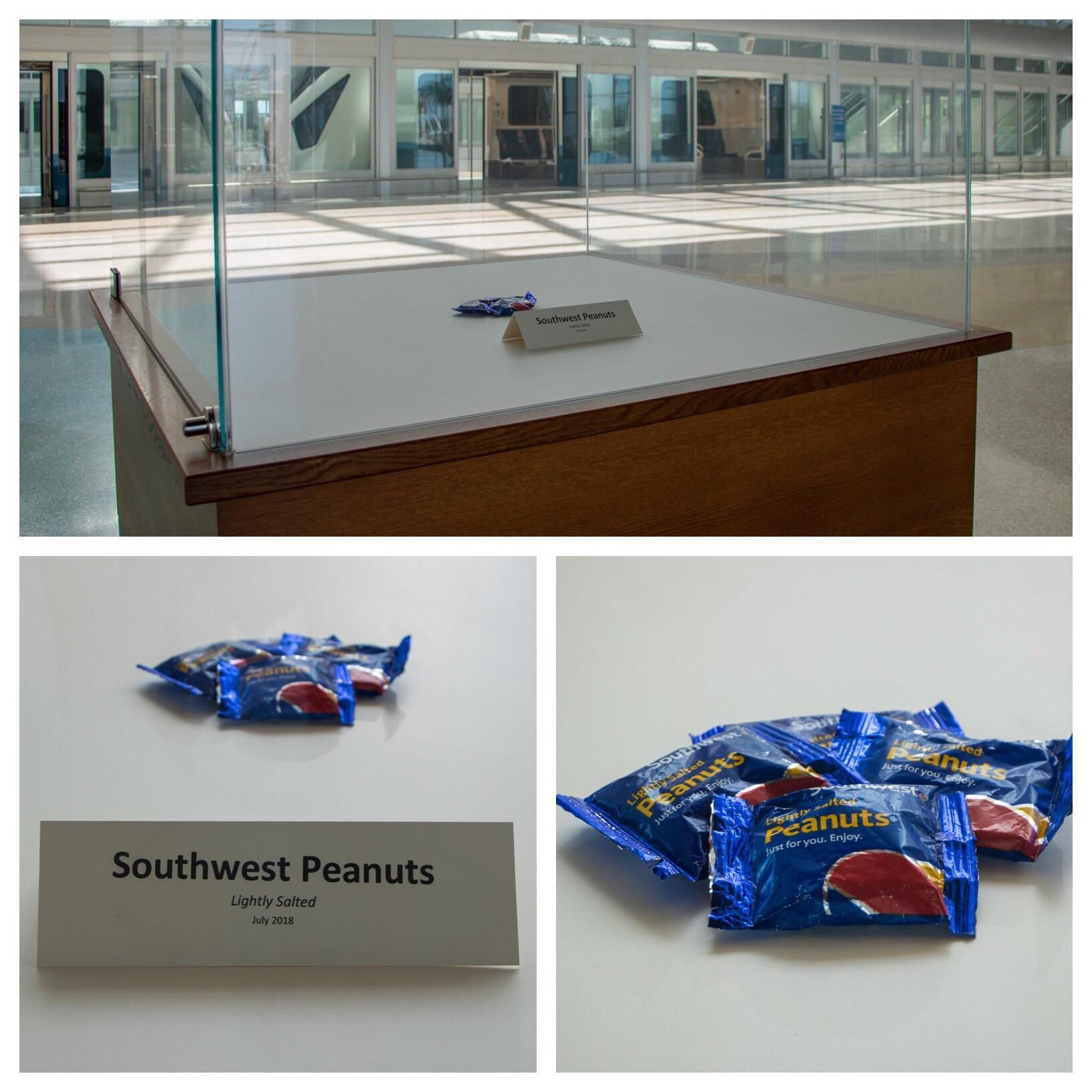 In honor of the anniversary of the last bag of peanuts offered on a Southwest flight, Orlando International Airport set up this exhibit to honor a relic of airplane food history