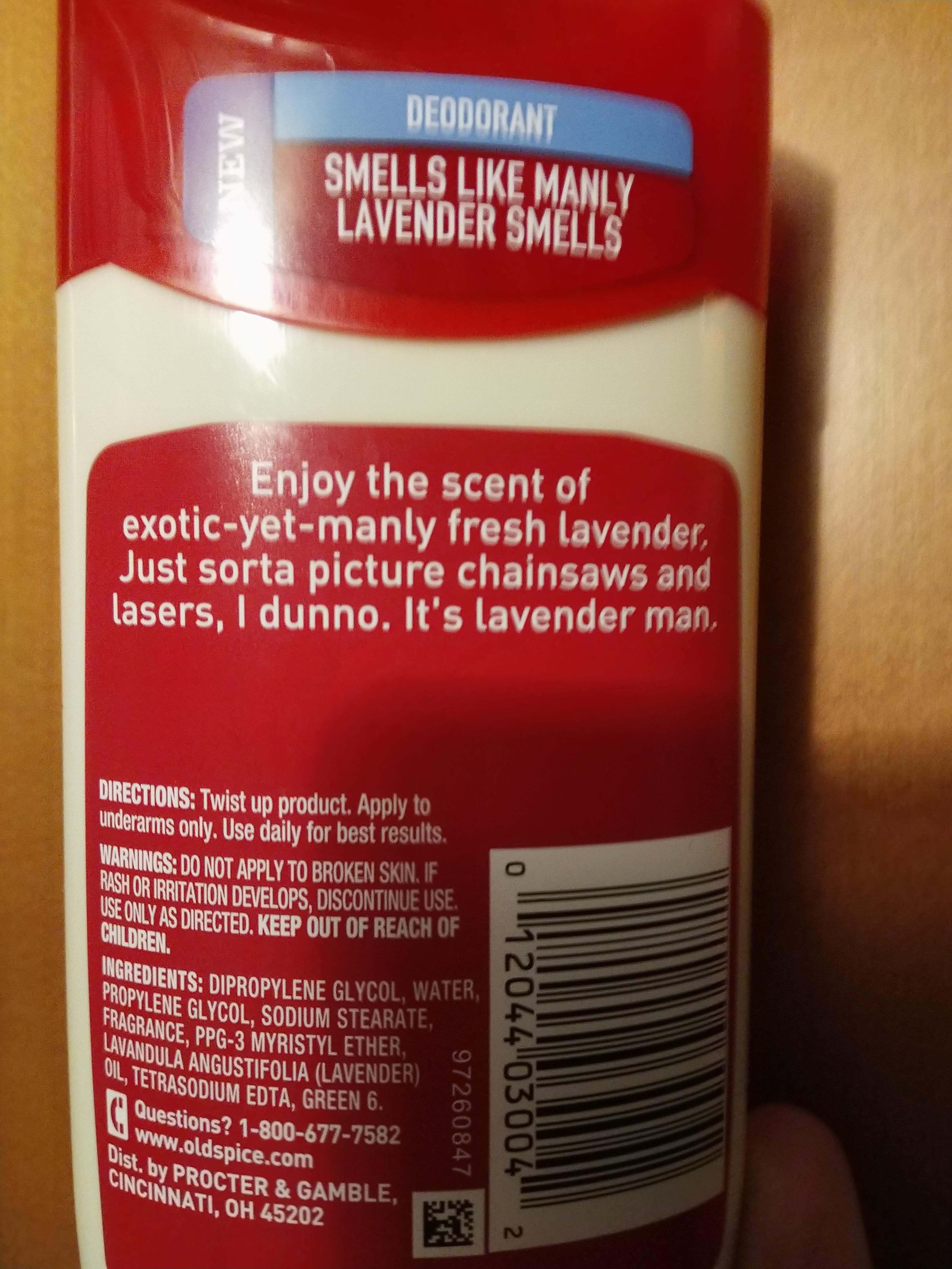 Whenever I buy something from Old Spice, I always read the back.