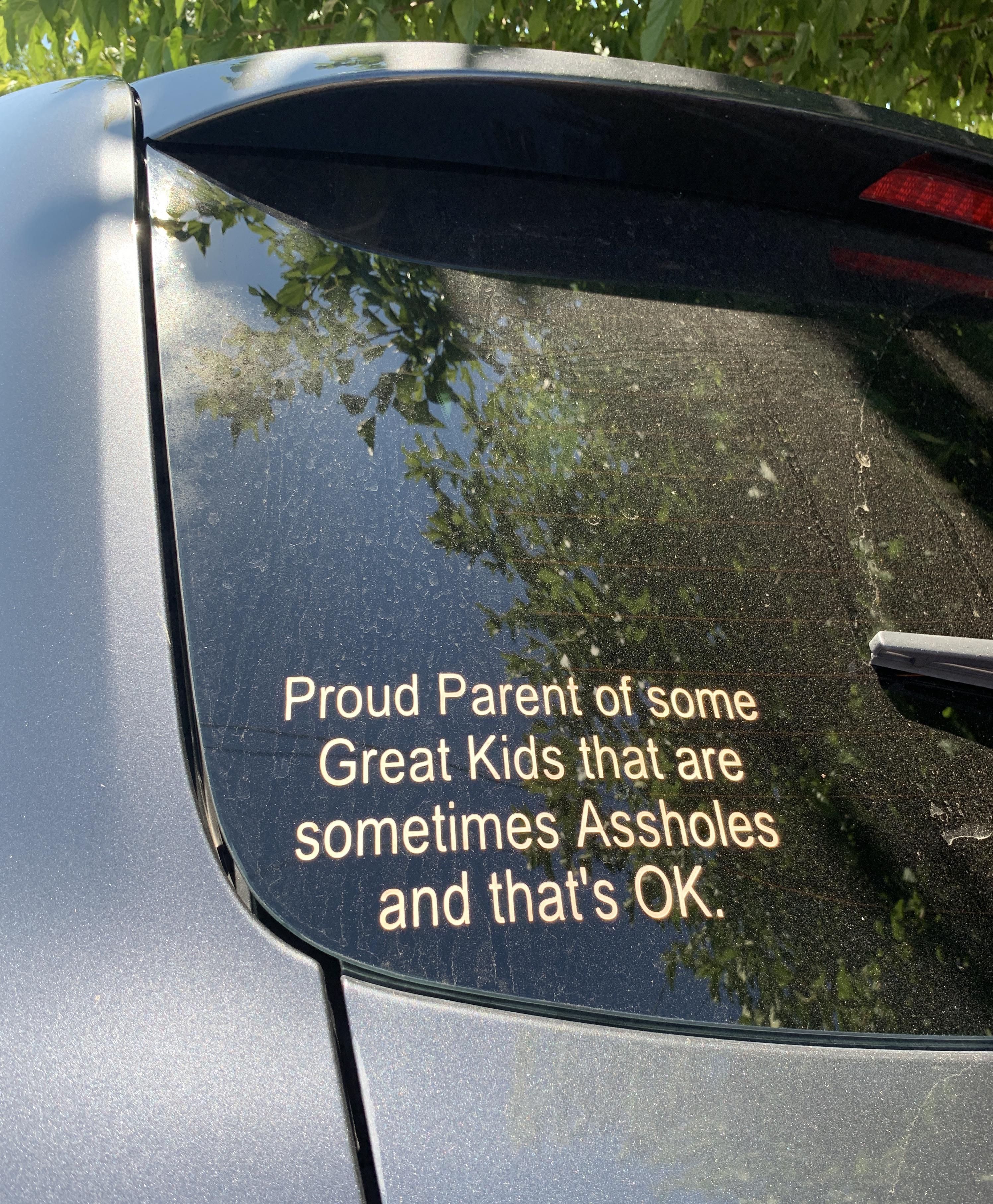 Dropped the kids off for their first day of school and spotted this on another parent’s car.