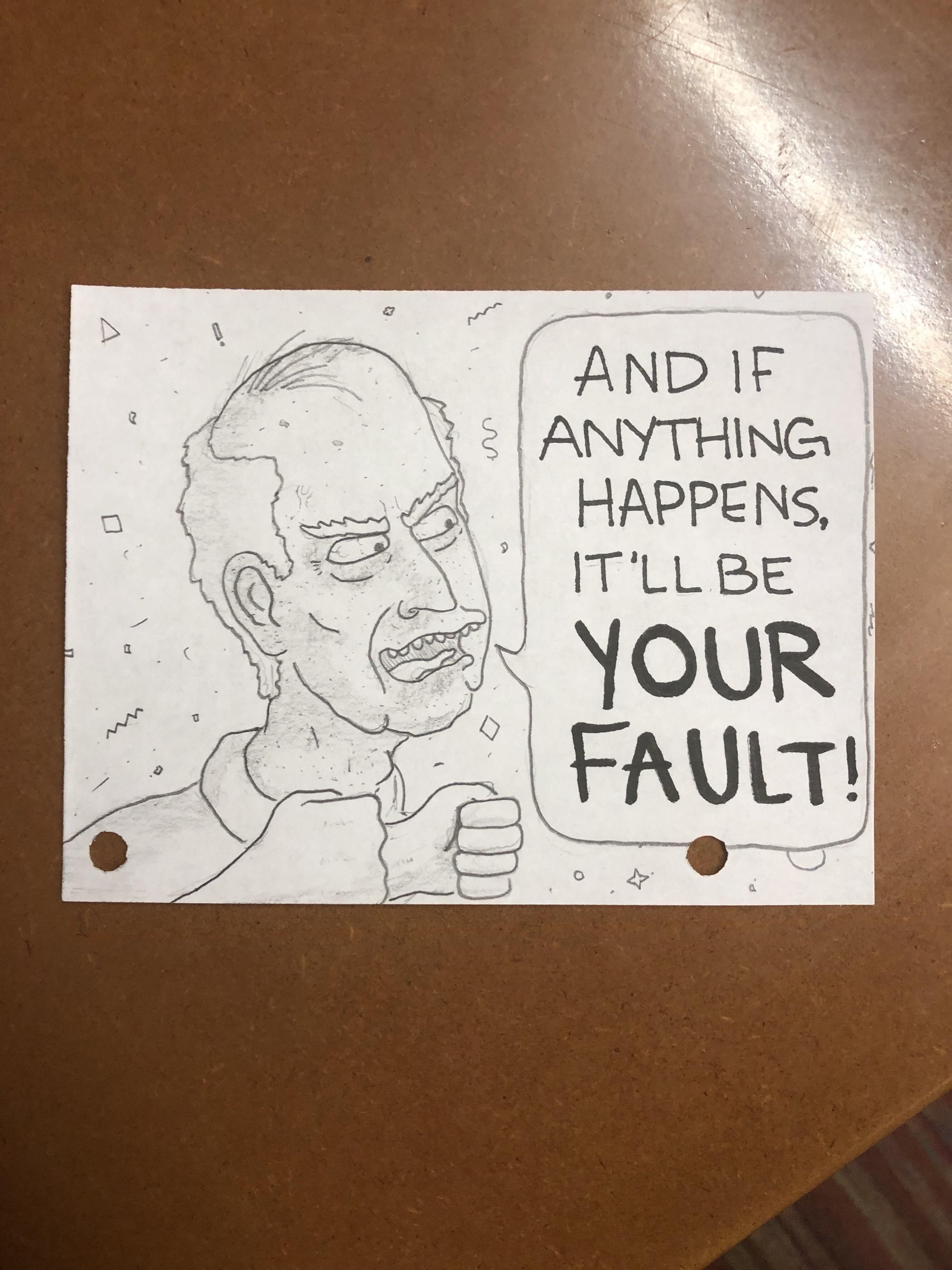 I work at a call center. Sometimes I like to draw my callers. Here’s a man blatantly telling me he’s going to do something illegal on a recorded call: