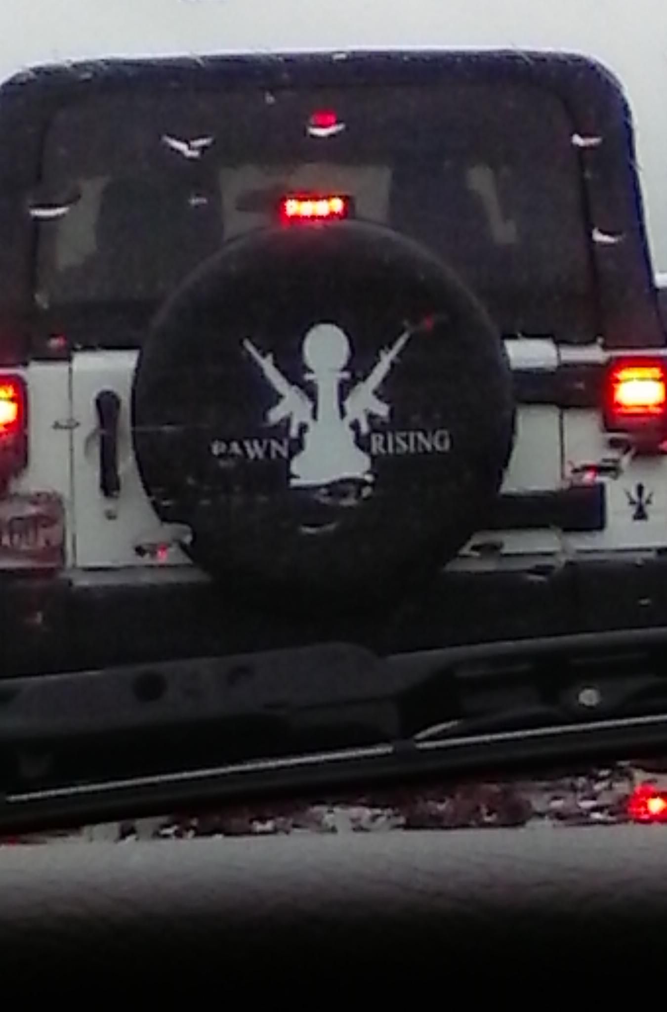 I know they meant "Pawn Rising" to be this badass logo with a chess pawn holding assault rifles, but all I see is Roger from American Dad in a NRA themed story B.