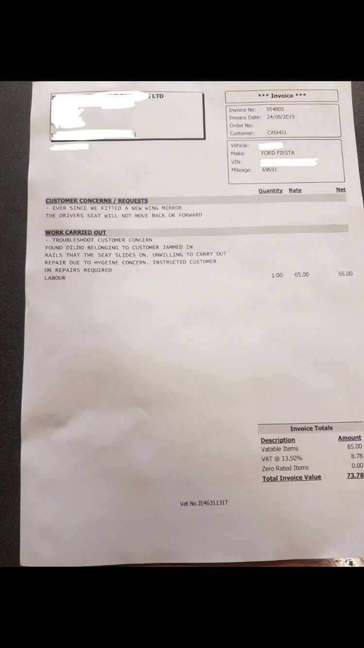 An invoice a friend sent me from his cousins workshop.
