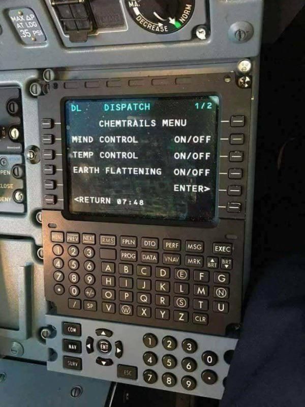 Leaked image of an aircraft’s chemtrails menu