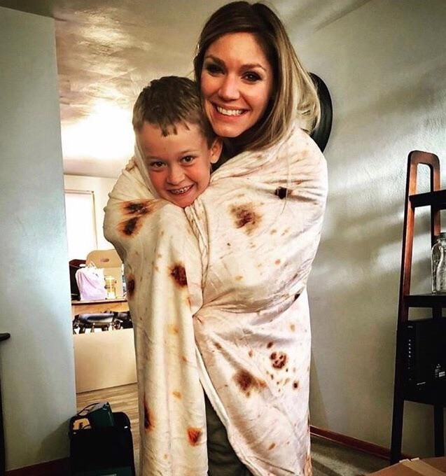 Are we just going to ignore that this burrito blanket looks like somebody shit the bed?