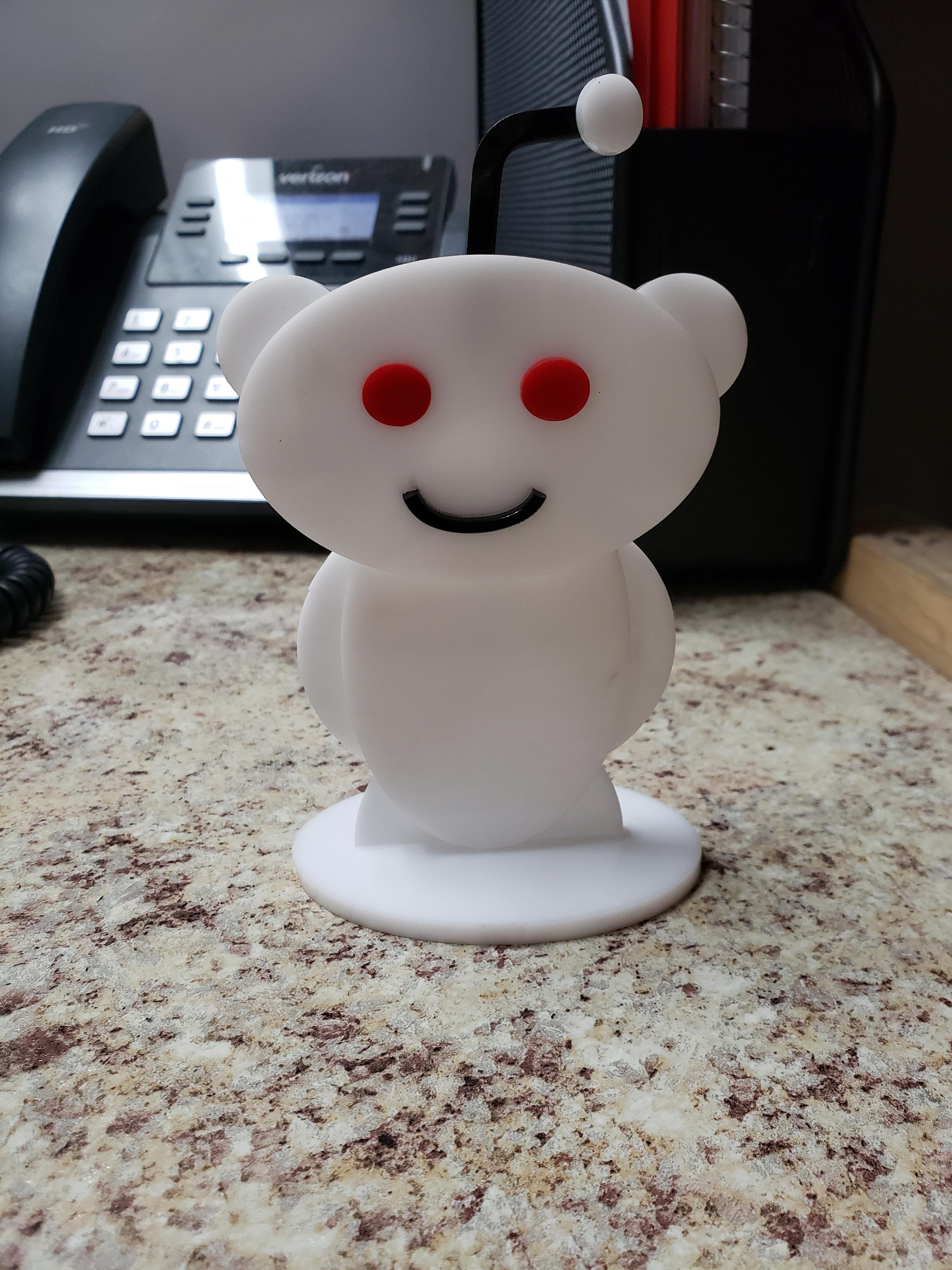 I work for a plastics company and made myself a desk friend :)