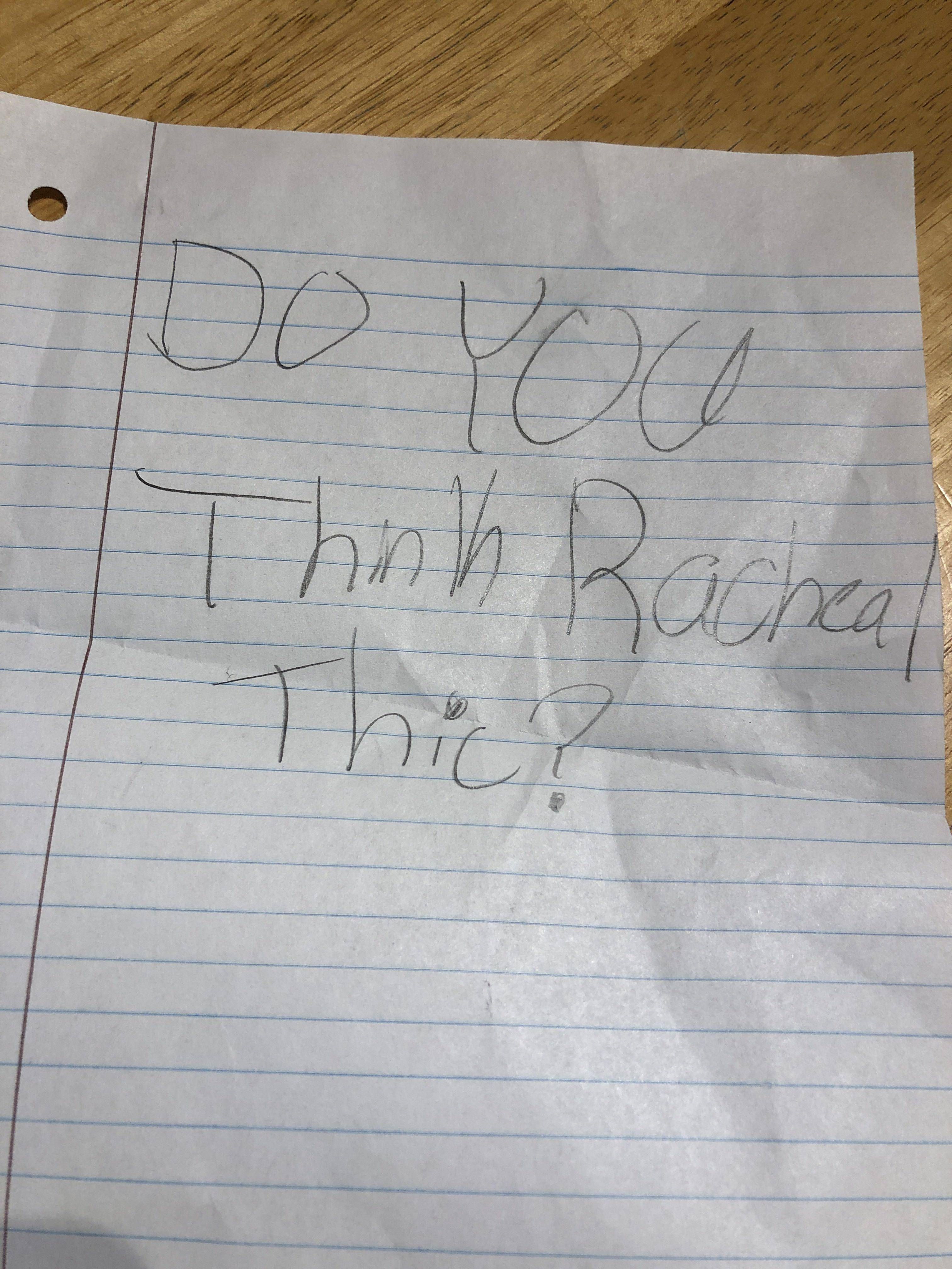 My wife confiscated this note from a student today on her first day of substitute teacher.