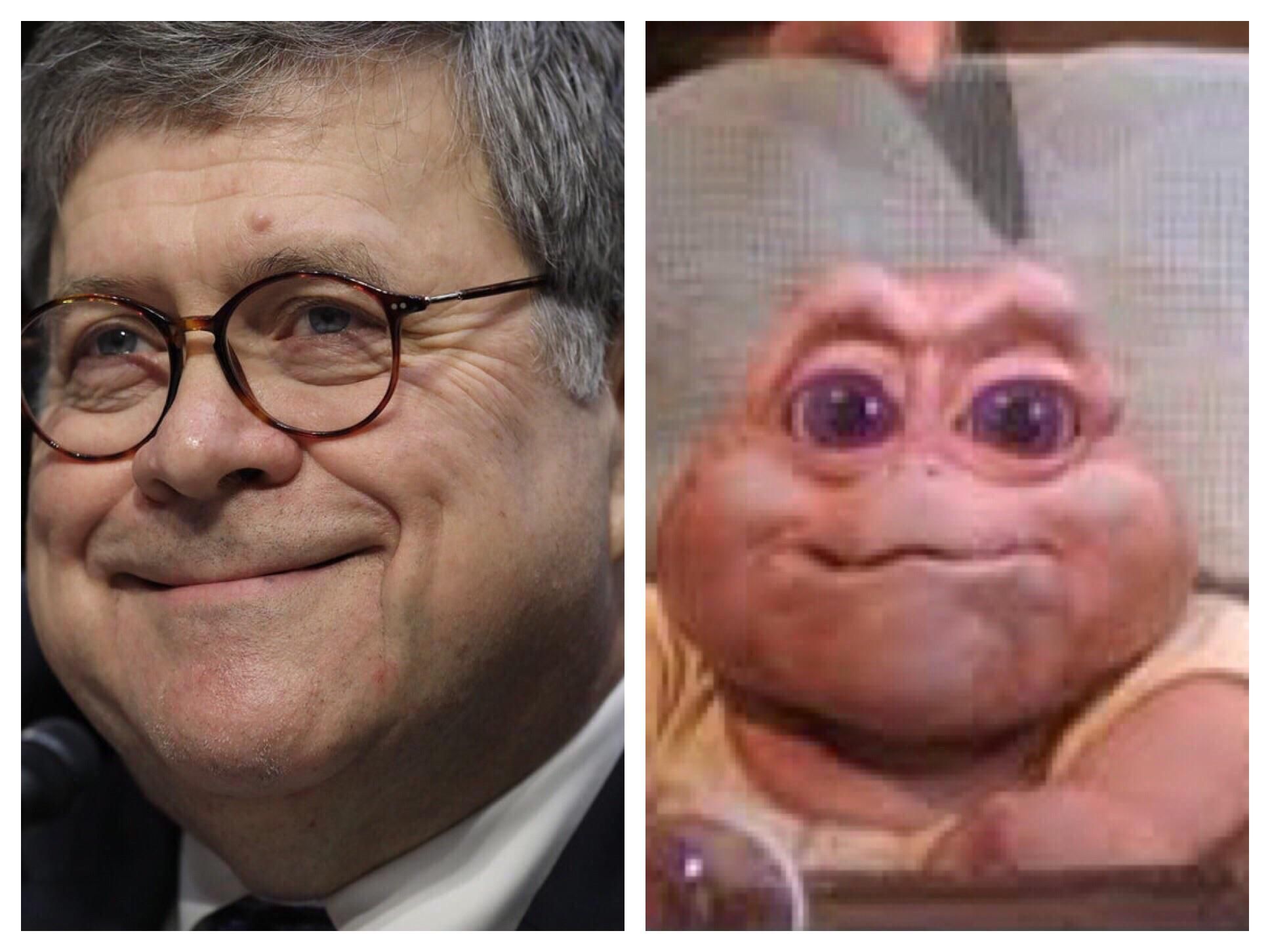 Is it just me or does Bill Barr look like a grown-up Baby Sinclair?