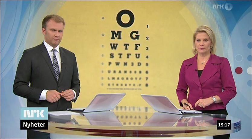 Backdrop fail on the national news regarding eye care treatment for the elderly in Norway.