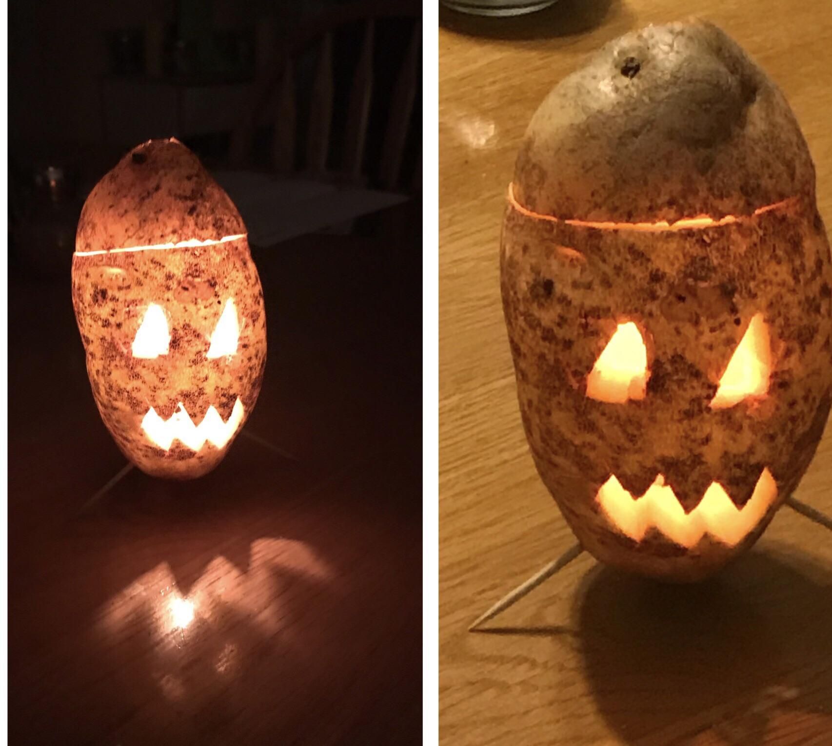 Pumpkins get too much love. I carved a Jack-o-Tater.