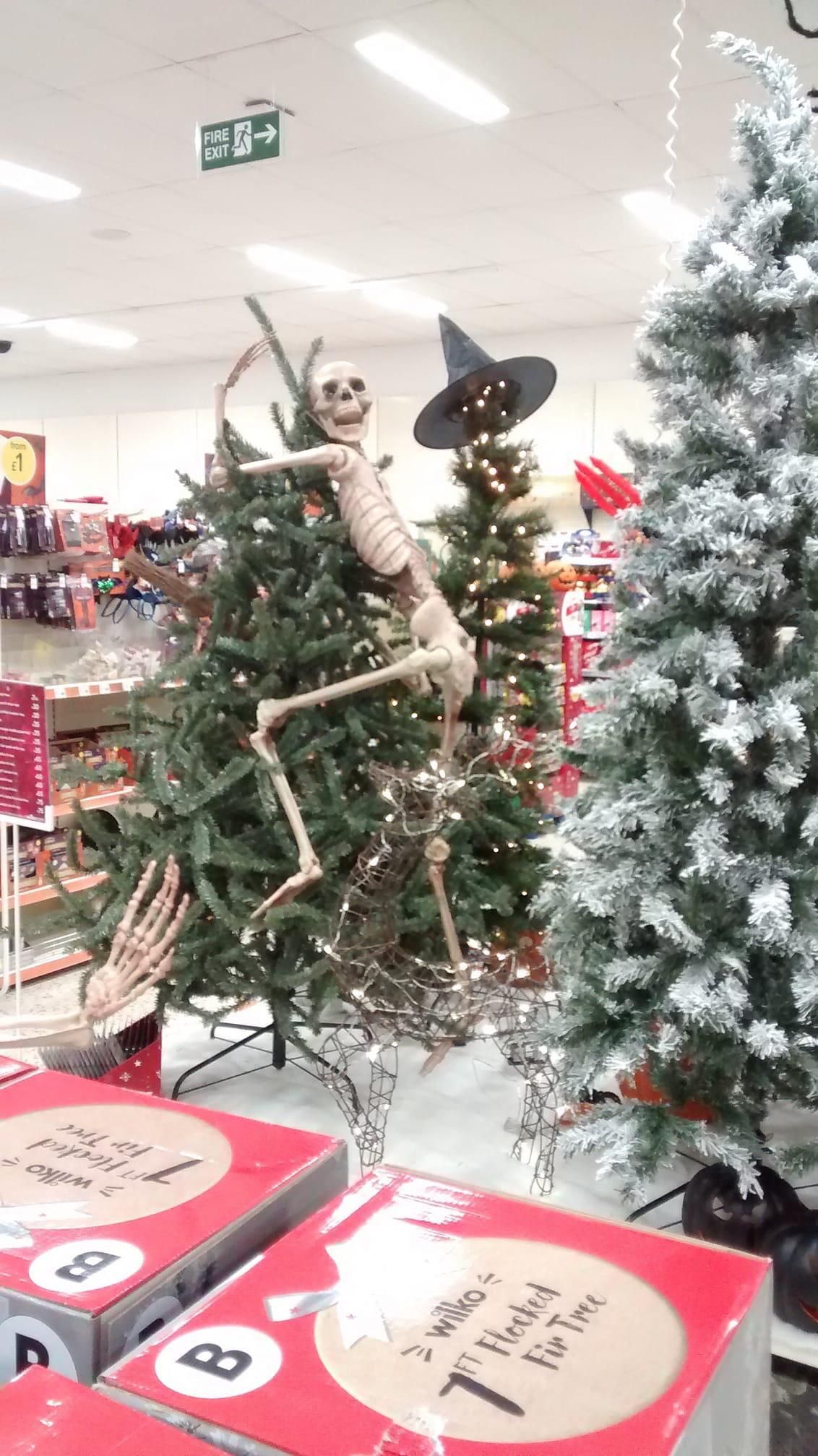 When the Christmas decorations hit the stores before Halloween.