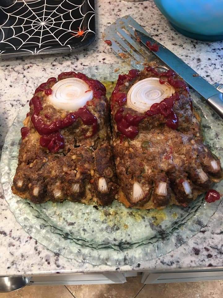 My dad was so proud of the "feetloaf" he made for Halloween. I think he nailed it