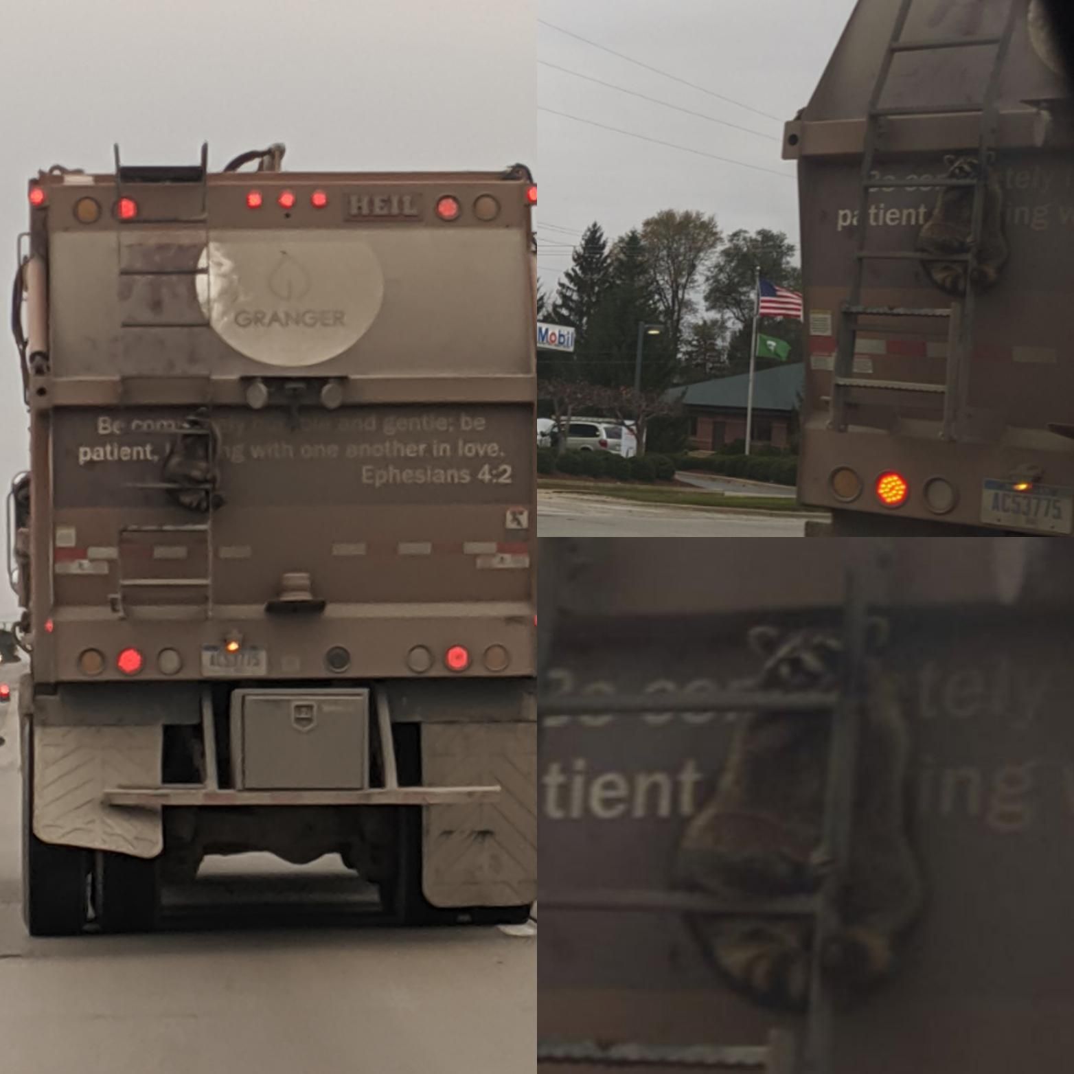 Drove behind this garbage truck today and noticed someone using it as an uber.