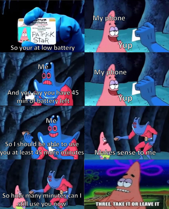 Patrick phone battery meme