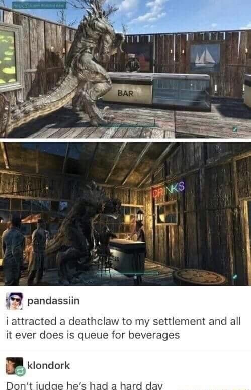 Poor deathclaw, it sucks being an outsider