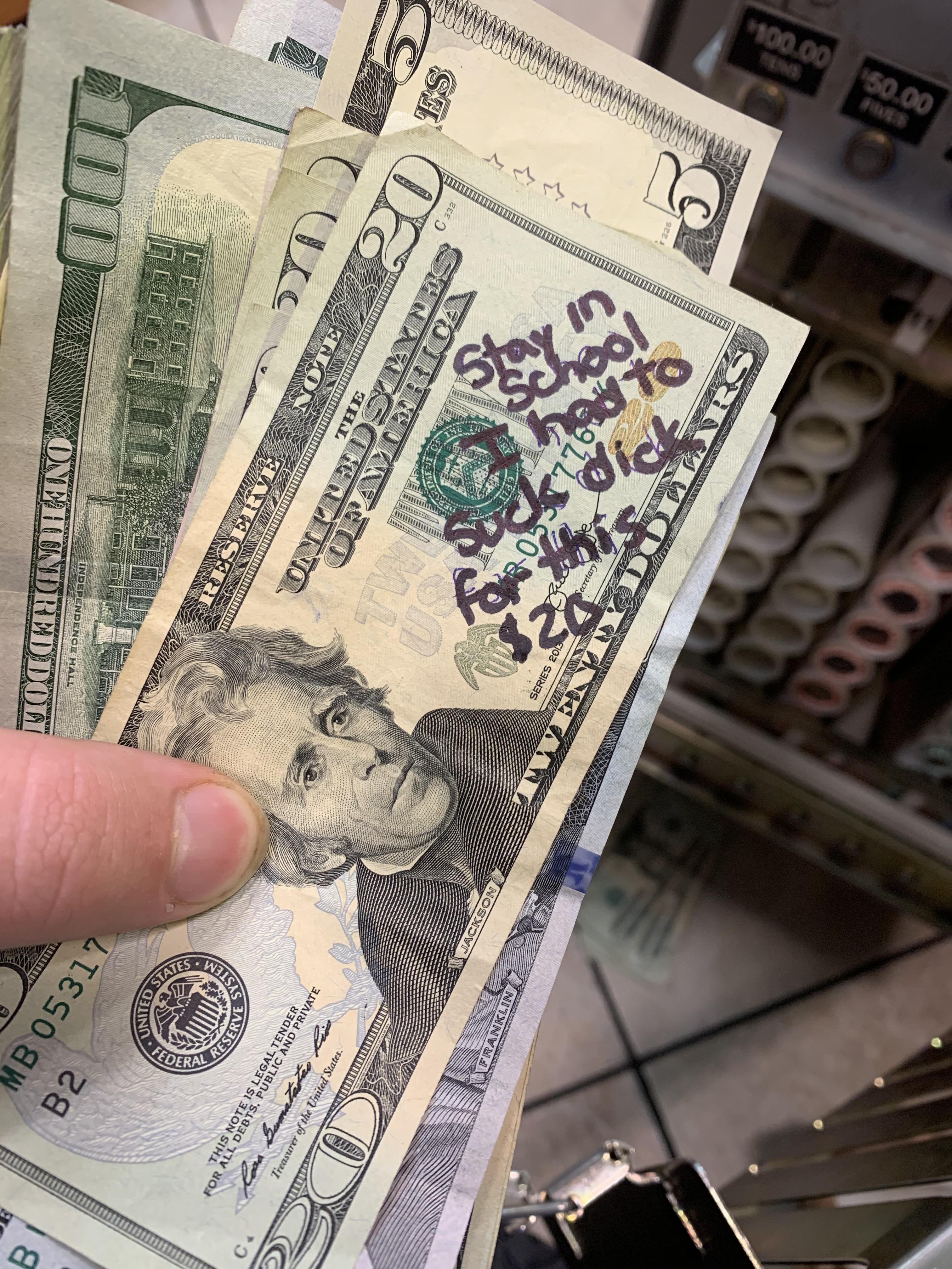 I work for a Gas Station and while preparing a deposit this little gem passed me by...